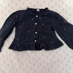 Old Navy Dark Blue Kids Button Down Shirt with Floral Accents